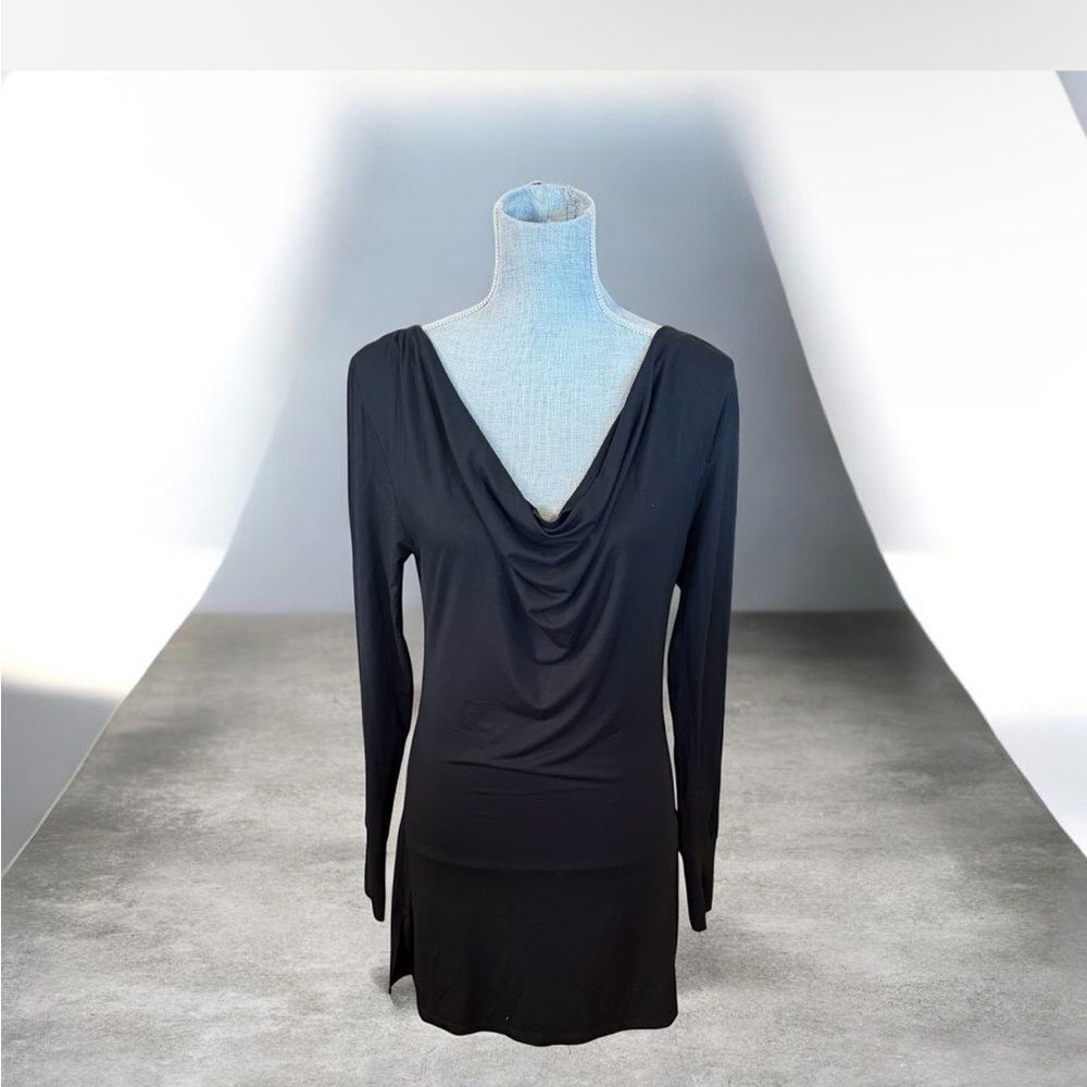 Sleek Black Drape Neck Women's sleep dress S (6001)